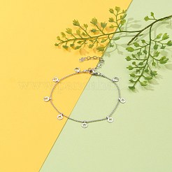 Tarnish Resistant 304 Stainless Steel Flat Round with Star Charm Anklets&nbsp;AJEW-AN00353
