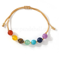 Chakra Natural Tiger Eye & Lapis Lazuli & Carnelian & Amethyst & Citrine & Green Aventurine & Synthetic Turquoise Round Beads Braided Bead Bracelets for Women&nbsp;WD1381