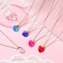 Heart Glass Pendant Necklaces&nbsp;NJEW-K117-01G