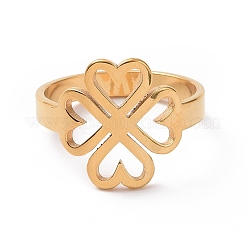 Ion Plating(IP) 201 Stainless Steel Heart Clover Finger Ring&nbsp;RJEW-J051-01G
