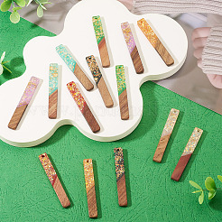 14Pcs 7 Colors Opaque Resin and Walnut Wood Pendants&nbsp;RESI-TA0005-14