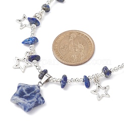 Natural Blue Spot Jasper & Alloy Star Charms Bib Necklace with Chips Beaded Chains&nbsp;NJEW-JN04512-01