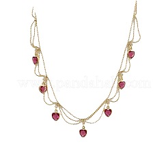 Brass Pave Cubic Zirconia Heart Pendant Bib Necklaces for Women&nbsp;FS-WGB563A-02