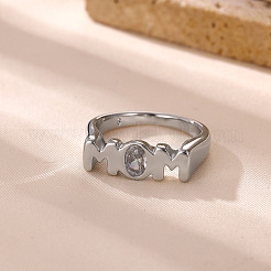 Mother's Day 304 Stainless Steel Pave Clear Single Cubic Zirconia Finger Rings&nbsp;FS-WGF3E38-03