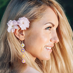 3 Pairs 3 Colors Enamel Daisy Flower Dangle Earrings&nbsp;EJEW-AN0001-41
