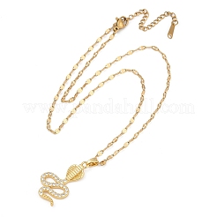 Brass Pave Full Cubic Zirconia Snake Pendant Necklaces&nbsp;LS-NJEW-D309-02G-A