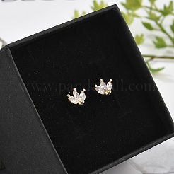 Brass Micro Pave Clear Cubic Zirconia Stud Earrings&nbsp;EJEW-R016-01G-04