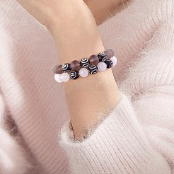 Natural White Jade Round Beaded Stretch Bracelet&nbsp;BJEW-SW00077-12