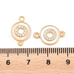 Brass Micro Pave Clear Cubic Zirconia and Natural Shell Links&nbsp;KK-L274-02G