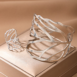 Hollow Out Leaf Alloy Cuff Bangles & Cuff Rings Sets&nbsp;FS-WG00ED8-02