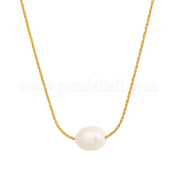 Natural Freshwater Pearl Rice Pendant 304 Stainless Steel Chain Necklaces for Women&nbsp;EG9646