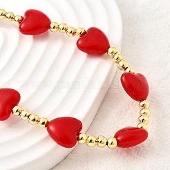 Brass & ABS Imitation Pearl Heart and Round Beaded Necklaces for Women&nbsp;NJEW-D314-11A-G