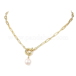 Natural Baroque Pearl Keshi Pearl Oval Pendant Brass Paperclip Chains Necklaces for Women&nbsp;NJEW-JN06144
