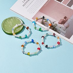 Lampwork Mushroom & Glass Pearl Beaded Stretch Bracelet for Kids&nbsp;BJEW-JB08390