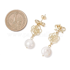 Natural Keshi Pearl Flower with Bowknot Dangle Stud Earrings&nbsp;EJEW-JE06726