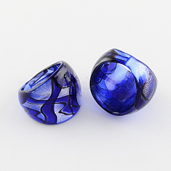 Valentines Day Gift Handmade Silver Foil Lampwork Wide Band Rings&nbsp;RJEW-Q150-M01-B