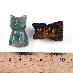 Natural Gemstone Carved Cat Statues Ornament&nbsp;G-P525-11