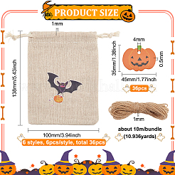 36Pcs 6 Styles Halloween Cotton Cloth Storage Pouches&nbsp;ABAG-BC0001-52