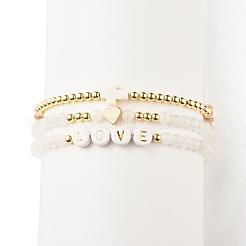 3Pcs 3 Style Natural White Jade & Synthetic Turquoise(Dyed) & Hematite Beaded Stretch Bracelets Set&nbsp;BJEW-JB07975