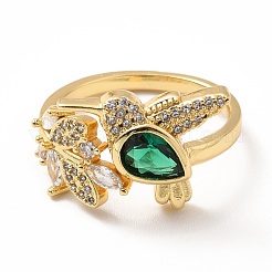 Cubic Zirconia Leaf Open Cuff Ring&nbsp;RJEW-H101-28G