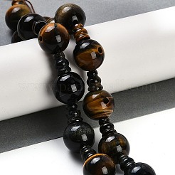 Natural Yellow Tiger Eye & Dyed Blue Tiger Eye(Dyed & Heated) 3-Hole Guru Beads Strands&nbsp;G-H064-E05-04A