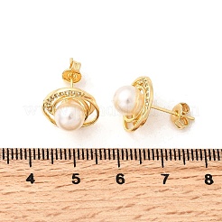 Round Brass Micro Pave Clear Cubic Zirconia Stud Earrings&nbsp;EJEW-C154-05G