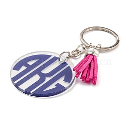 Acrylic Flat Round with Suede Tassel Pendant Keychain&nbsp;KEYC-G060-01B