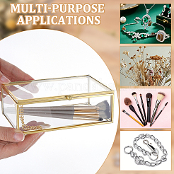 Glass & Brass Jewelry Box with Chain Hinge&nbsp;CON-WH0110-335A
