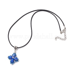 Dyed Synthetic Imperial Jasper & Glass Seed Beaded Star Pendant Black Waxed Cotton Cord Necklaces&nbsp;NJEW-MZ00109-03