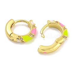 Rack Plating Brass Micro Pave Clear Cubic Zirconia & Enamel Hoop Earrings for Women&nbsp;EJEW-G410-53G