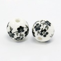 Floral Printed Porcelain Beads Strands&nbsp;PORC-Q201-6-12mm-5