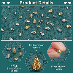 48Pcs 6 Styles Brass Hollow Spacer Beads&nbsp;KK-PH0006-25