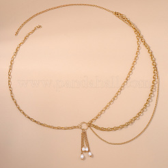 Alloy Cable Chain with Plastic Pearl Oval Bead Tassel Waist Belly Chains for Women&nbsp;FS-WG1E790-01