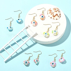 Glass Seed & Lampwork Evil Eye Dangle Earring&nbsp;EJEW-JE05294