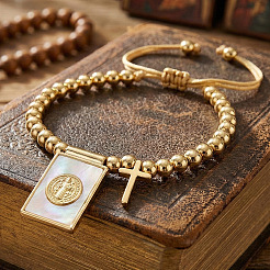 Adjustable Brass & Natural Shell Charm Bracelets&nbsp;MV3027
