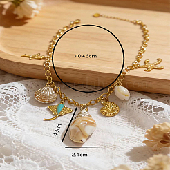 Boho Ocean 304 Stainless Steel and Natural Mixed Shell Starfish Fish Shell Shape Multi Pendant Bib Necklaces for Women&nbsp;GF4002