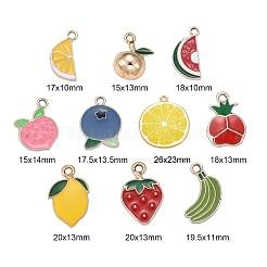 40Pcs 10 Style Fruit Theme Light Gold Plated Alloy Enamel Pendants&nbsp;ENAM-ZZ0001-09