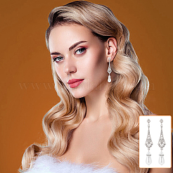 2 Pairs 2 Colors Plastic Pearl Dangle Stud Earrings with Rhinestone&nbsp;EJEW-AN0004-19