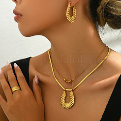 Stainless Steel Horseshoe Hoop Earrings & Double-layer Necklaces & Cuff Ring Sets for Women&nbsp;CJ2846