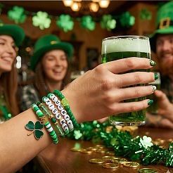 5Pcs 5 Styles Saint Patrick's Day Glass & Resin & Polymer Clay Beads Stretch Bracelets&nbsp;BK9964-5