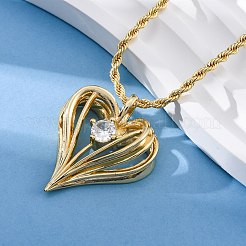 Brass Pave Clear Cubic Zirconia Heart Pendant Necklaces for Women&nbsp;NJEW-K381-07C-G
