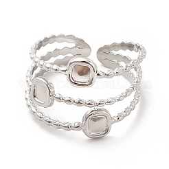 Non-Tarnish 304 Stainless Steel Square Open Cuff Ring&nbsp;RJEW-F131-09P