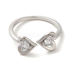 Brass with Cubic Zirconia Open Cuff Rings for Woman&nbsp;RJEW-M161-01P