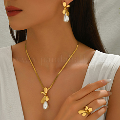 Elegant Stainless Steel Bowknot Earrings & Necklaces & Rings Sets for Women&nbsp;BO7073