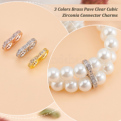 6Pcs 3 Colors Brass Pave Clear Cubic Zirconia Connector Charms&nbsp;KK-PH0006-66