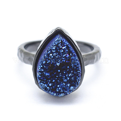 Electroplate Natural Druzy Quartz Crystal Finger Rings&nbsp;RJEW-I055-08B-RS