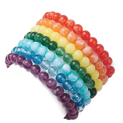 7Pcs 7 Colors Acrylic Imitation Jade Round Beaded Stretch Bracelets Set&nbsp;BJEW-JB10151