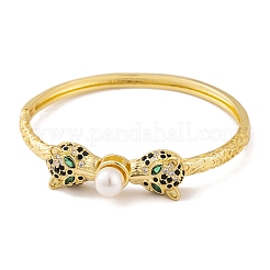 Leopard Brass Pave Green Cubic Zirconia Hinged Bangles for Women&nbsp;BJEW-S147-04G