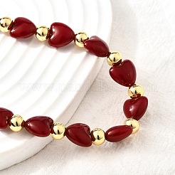 Brass & ABS Imitation Pearl Heart and Round Beaded Necklaces for Women&nbsp;NJEW-D314-11C-G