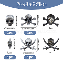 4Pcs 4 Styles Skull Alloy Brooches&nbsp;AJEW-FH0005-59AS